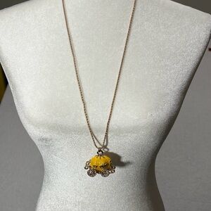 Betsey Johnson Fairytale Princess Carriage Pumpkin Pendant Necklace Yellow Gold-